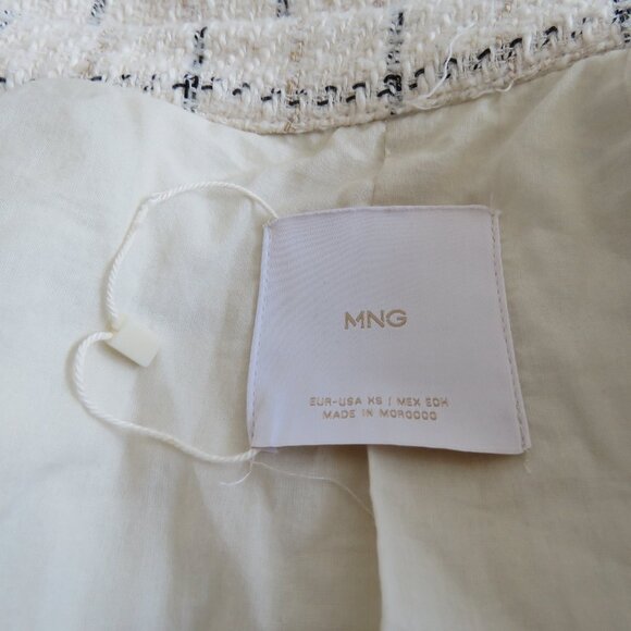 MANGO MNG Cropped Tweed Blazer in Cream Plaid Preppy Old Money Academia Size XS - Picture 13 of 13